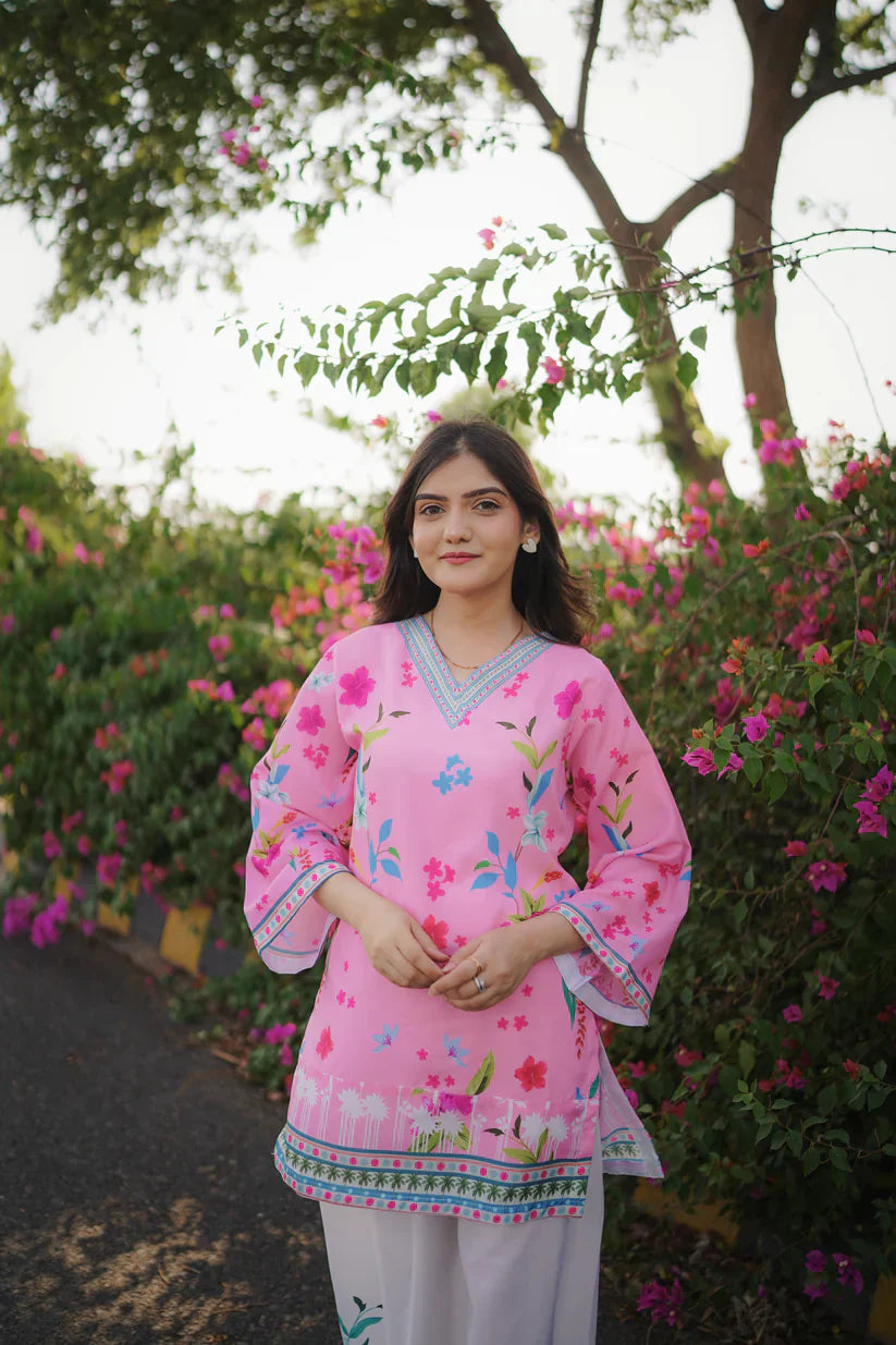 Dananeer Special Baby Pink Bloom Co ords set 2 Pieces Ready to Wear