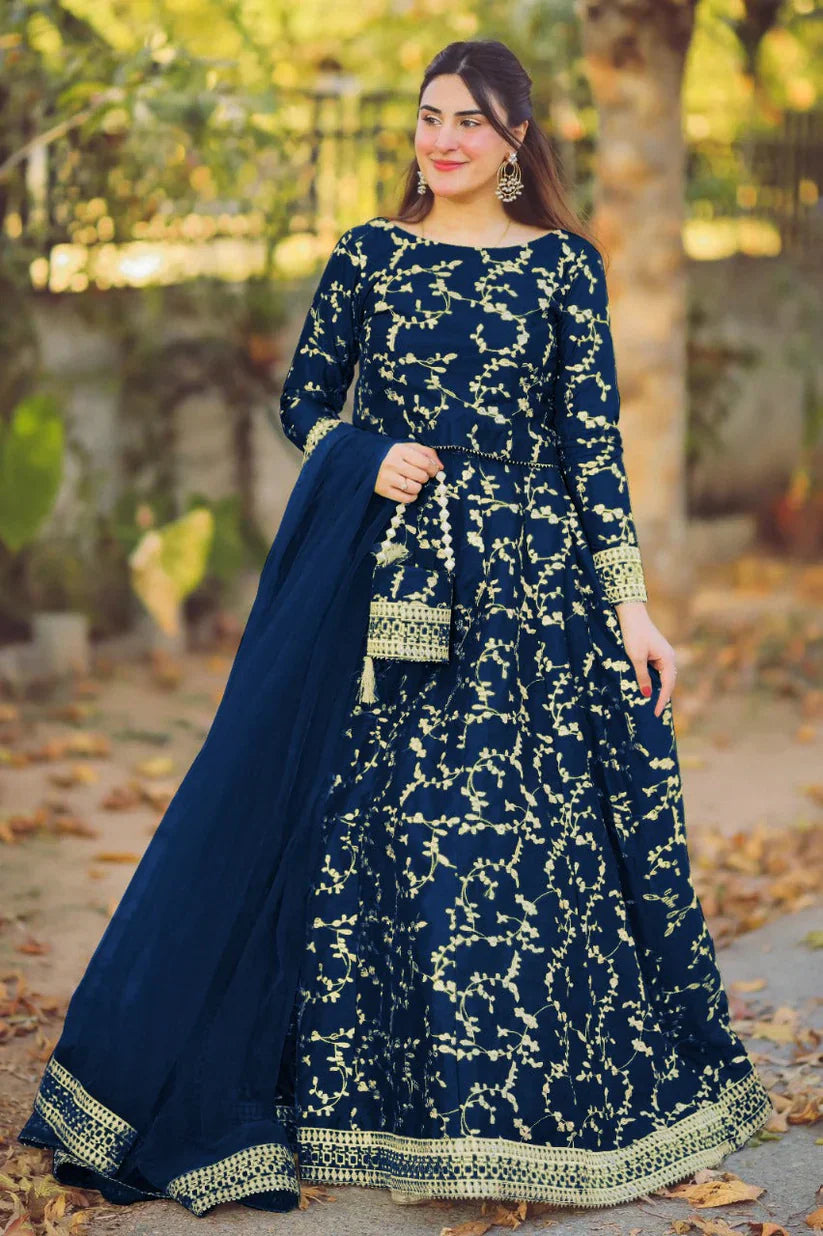 Fancy Shamoz Silk Embroidery Lengha four pieces For Girls