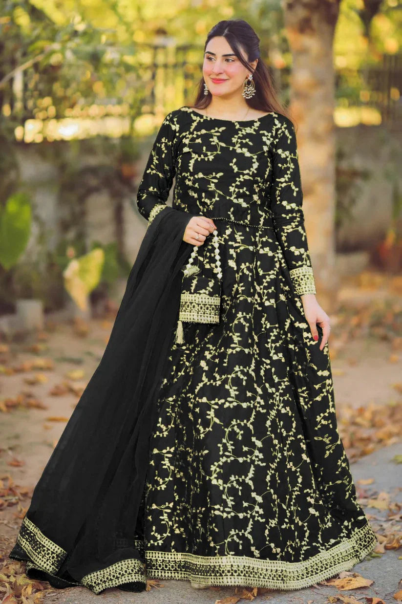Fancy Shamoz Silk Embroidery Lengha four pieces For Girls