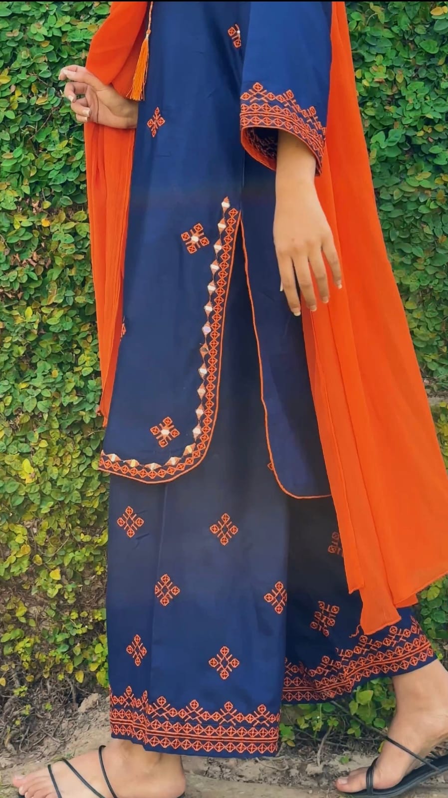 3PC Fancy linen Embroidery With Mirror Work