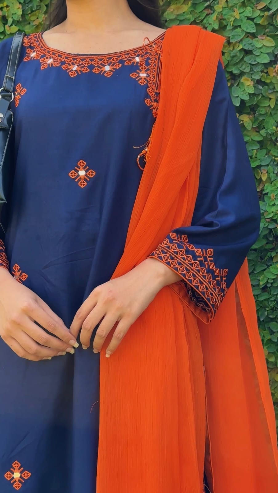 3PC Fancy linen Embroidery With Mirror Work