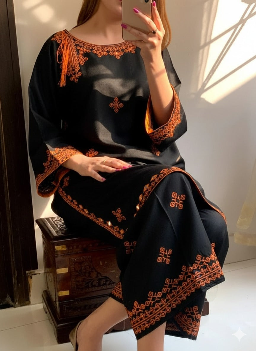 3PC Fancy linen Embroidery With Mirror Work